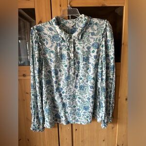 Lucky Brand Elastic Wrist Button Down Shirt Floral Print Medium